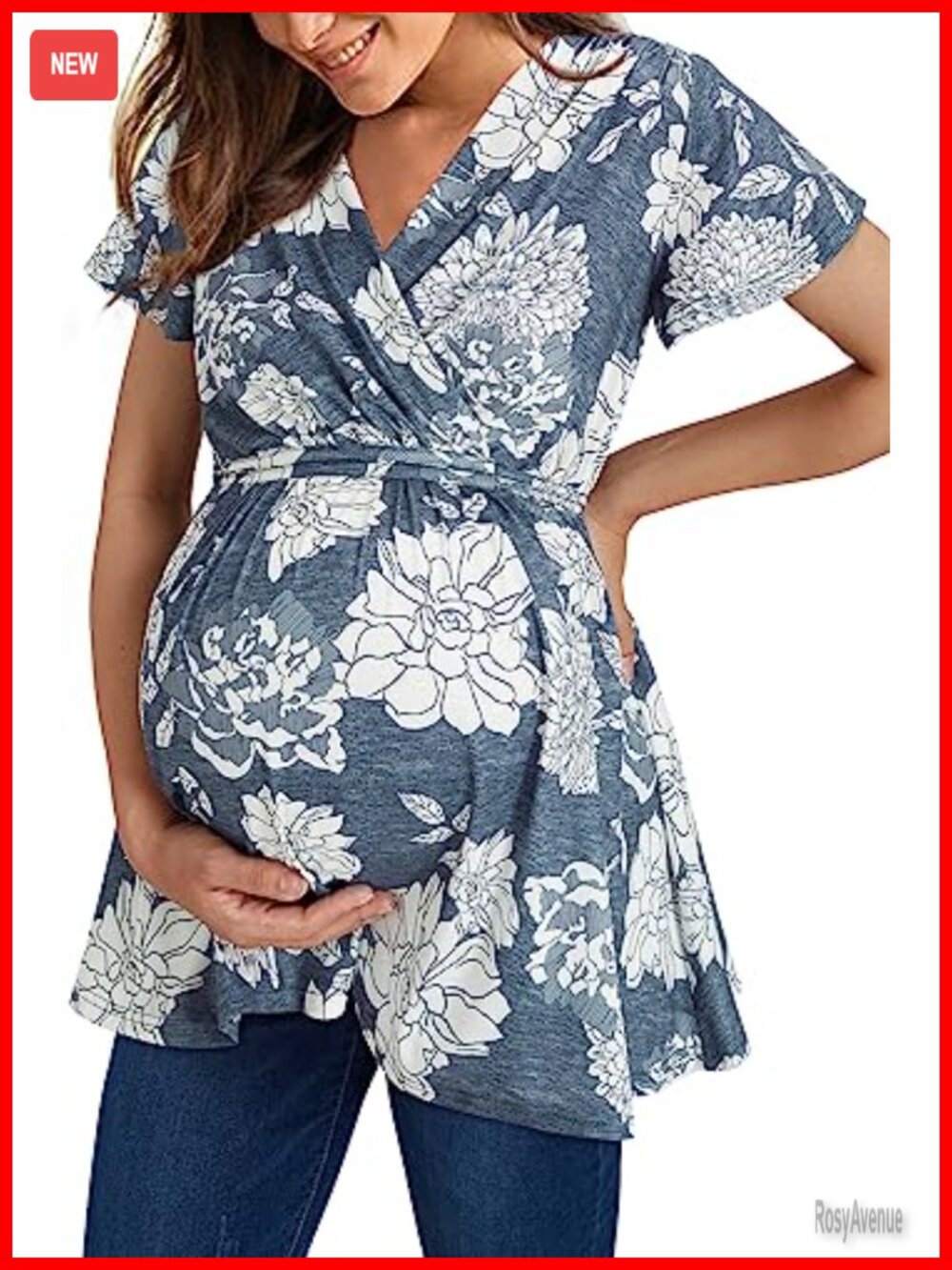OUGES Maternity Nursing Top Wrap V Neck Tie Back Short Sleeve